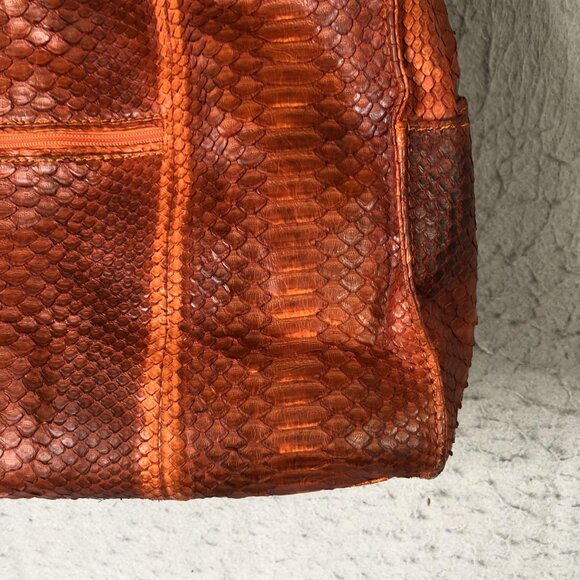 Tote Bag Womens Orange Python Snakeskin Leather Large Shoulder Handbag - Picture 12 of 16